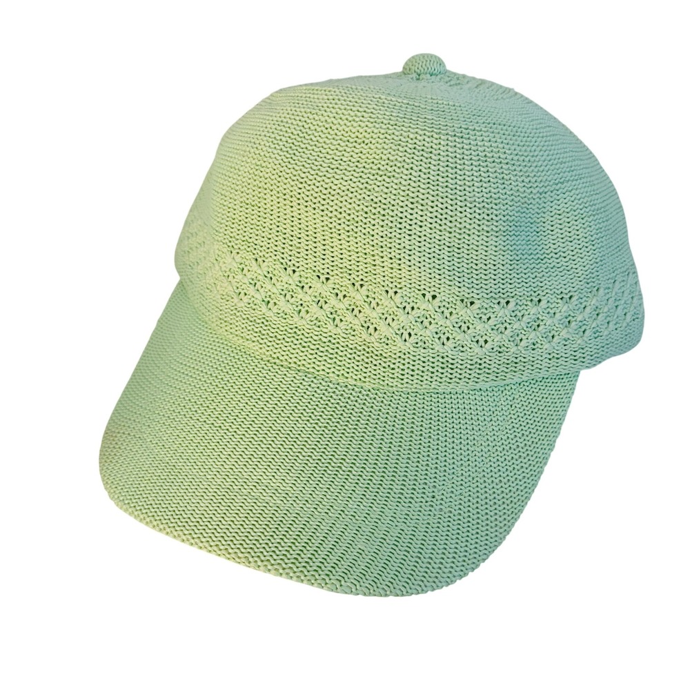 Light Green‎ Knit Baseball Cap Lace Detail Adjustable Hook and Loop Mint Hat 90s